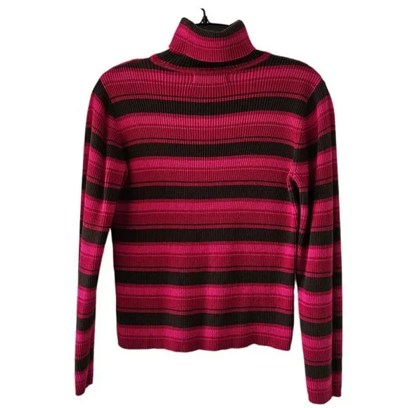 Petite Sophisticate LS Striped Ribbed Turtleneck Top | Like New | SP | Pink BRN - Picture 4 of 15